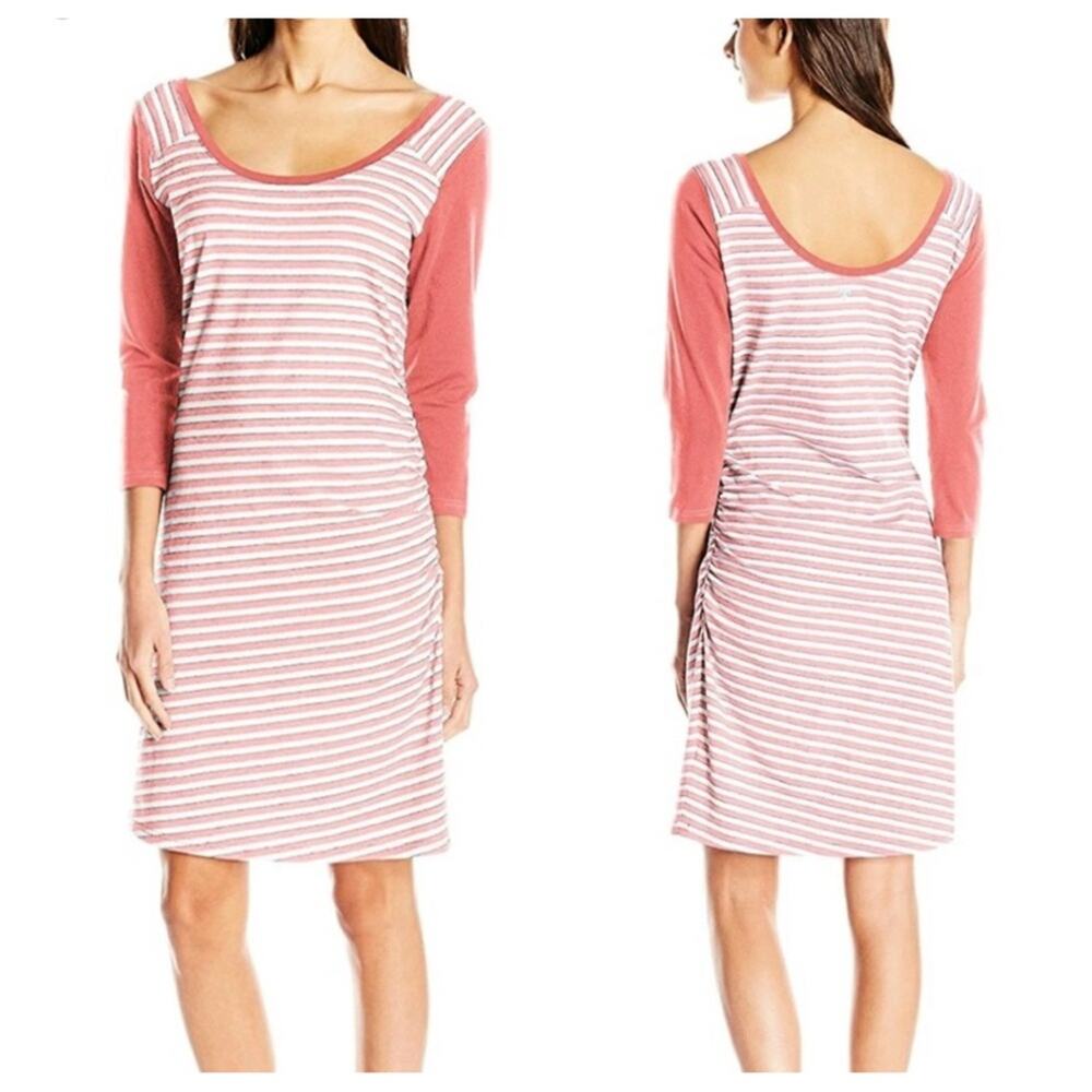 Columbia Real Beauty 3/4 Sleeve Striped Dress - Coral and White Sz XL